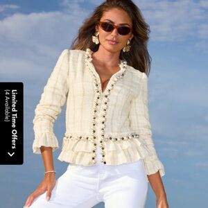 Boston Proper Cream Textured Jacket with Pearl Details